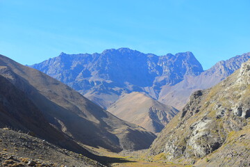 Cajon del Maipo - Embalse el Yeso area. San jose de Maipo, close to Santigao area. Lake view with...