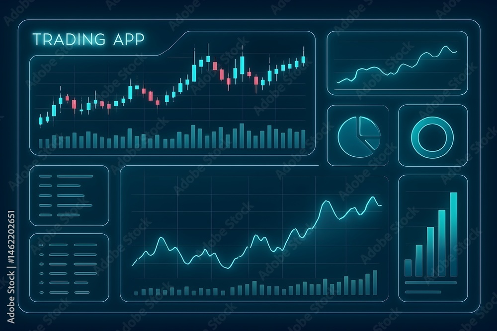 Aufkleber futuristic trading app interface displaying stock market data and financial charts for analysis and 