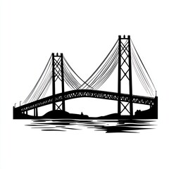 Obraz premium Silhouette of a suspension bridge over water