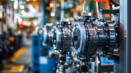 Fototapeta premium A fuel pump assembly unit on the right, oil plant background softly blurred, copy on the left 