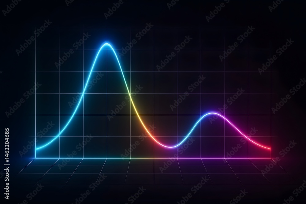 Aufkleber neon glow wave graph displaying financial data or market trends in a modern 3d illustration against 