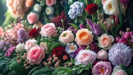 Stunning Floral Arrangement: Beautiful Roses and Flowers