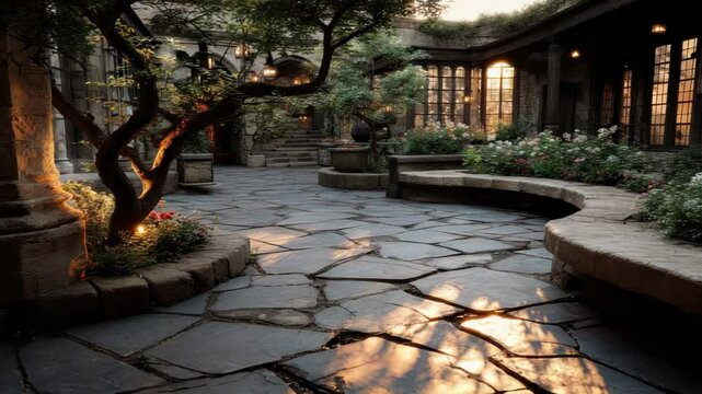 Outdoor courtyard stone path