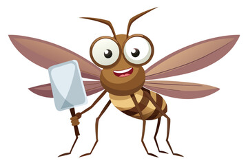 Happy Cartoon Mosquito Holding a Fly Swatter