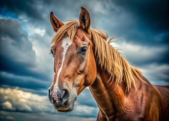 Fototapeta premium Grumpy Horse Portrait: Close-up of an Angry Equine Face with Copy Space