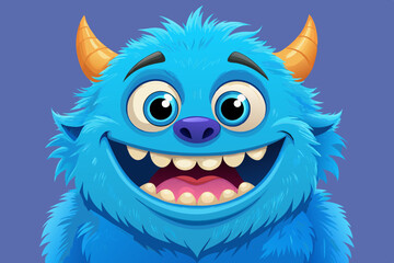 Happy Blue Furry Monster Cartoon Character Illustration