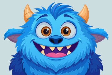 Happy Blue Furry Monster Cartoon Character Head