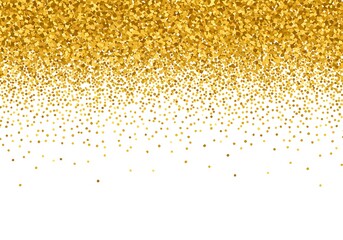A cascading array of golden glitter particles fading into a clean white backdrop in a simple design