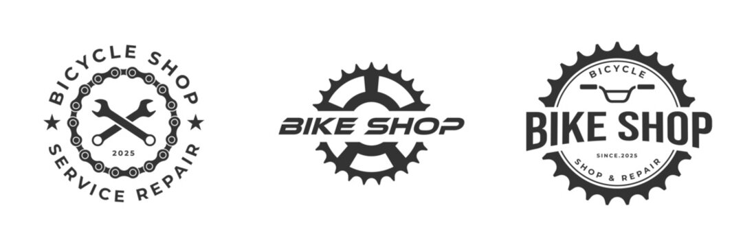 set bicycle logo vector illustration badge design, bicycle shop repair logo