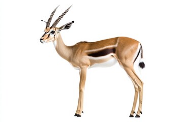 Graceful gazelle standing isolated on white, ultra-realistic wildlife photo