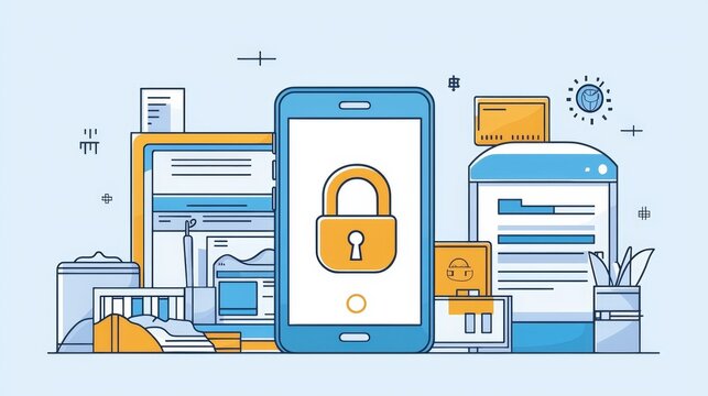 Secure mobile online banking and data protection concept illustration