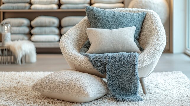 Cozy armchair with plush pillows and throws