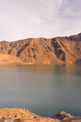 Cajon del Maipo - Embalse el Yeso area. San jose de Maipo, close to Santigao area. Lake view with...