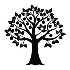 Fototapeta premium Silhouette of tree with apples on white background