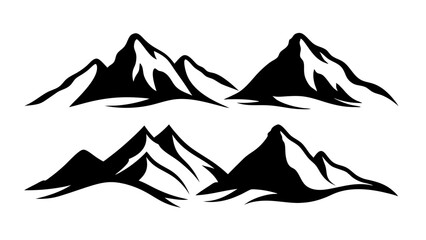 Black silhouette of mountains peaks landscape