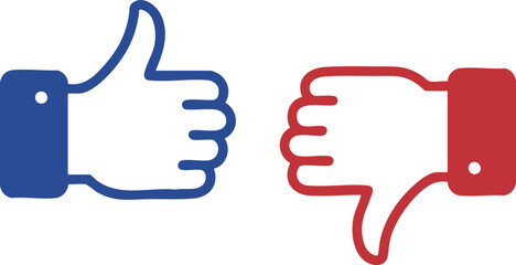Two hands showing like and dislike gestures for user feedback and choice concepts Available for illustrating acceptance or rejection.
