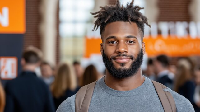Exciting university career fair with student and recruiter interaction amid vibrant company booths