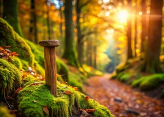 Obraz premium Hiking Trail Stone Peg Bokeh Nature Photography