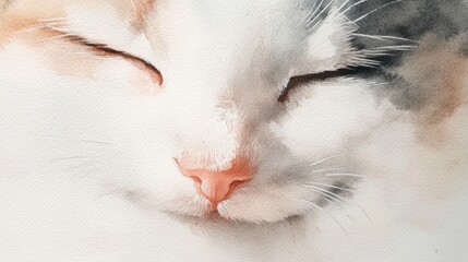 Serene Watercolor Cat Portrait: A Peaceful Moment Captured in Delicate Hues