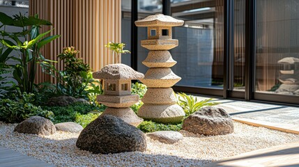 Obraz premium Zen garden with stone lanterns