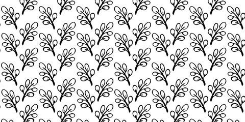 Seamless Botanical Leaf Pattern – Hand-Drawn Black and White Nature Background