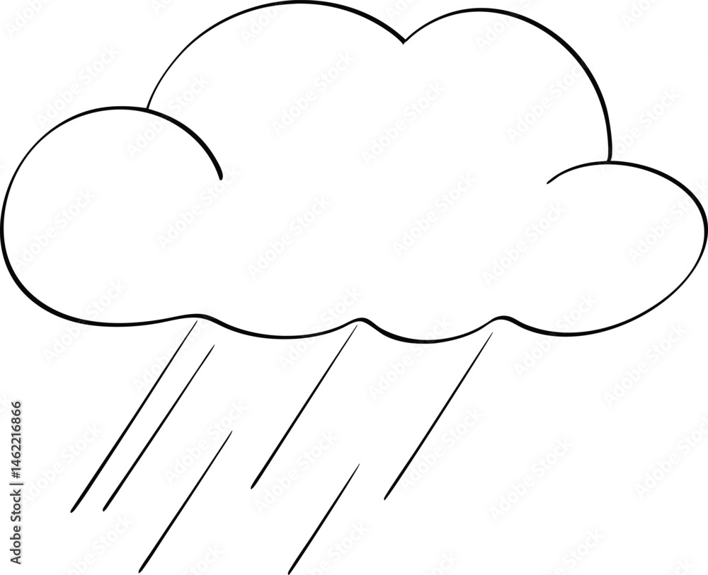Aufkleber continuous one line drawing of a cloud with falling rain in minimal style on a white background