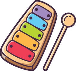 Colorful xylophone toy with mallet Vector Illustration Icon. Flat Cartoon Style