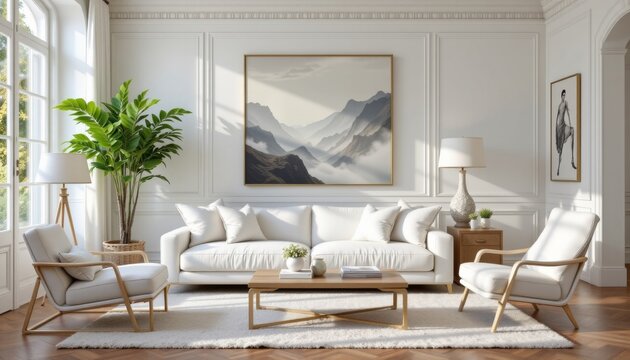 the white sofa exudes a sense of timeless elegance and sophistication, elevating the overall aesthetic of the room with its simple yet chic presence.