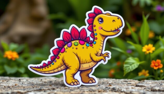 adorned with colorful scales and a friendly expression, this cartoon dinosaur sticker is sure to be a hit with visitors of all ages, making it an ideal mascot for your zoo's branding.