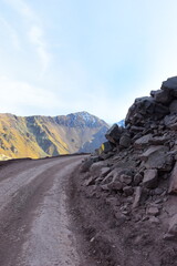 Cajon del Maipo - Embalse el Yeso area. San jose de Maipo, close to Santigao area. Lake view with...