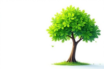 Delicate young tree, vibrant green leaves, isolated , environment, twig, single