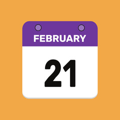 Calendar february 21 date calendar and year, vector icon design