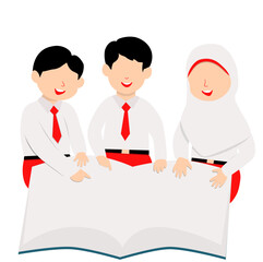 Fototapeta premium Elementary School Students Studying Together, Collaborative Learning Illustration