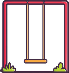 Playground swing with grass base Vector Illustration Icon. Flat Cartoon Style
