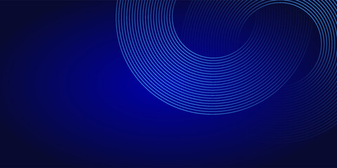 Abstract blue glowing geometric lines on dark blue background. Modern shiny blue circle lines pattern. Futuristic technology concept. Suit for cover, poster, banner, brochure, header, website. eps 10