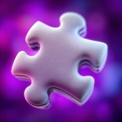 Obraz premium A smooth, floating 3D white puzzle piece on a purple background casting shadow