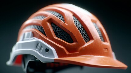 3D construction helmet icon in orange and white color detailed design