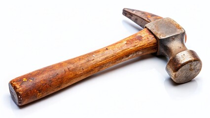 Isolated Rusty Hammer on White Background - Stock Photo