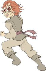 Design of medieval man scared running