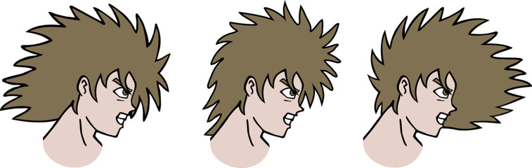 Man head with three position hair motion design