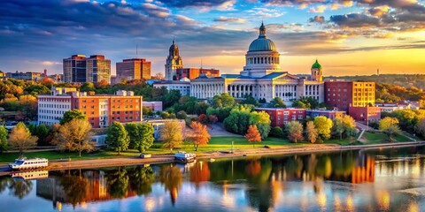 Jefferson City Missouri Downtown Skyline Missouri River State Capitol Building Stock Photo