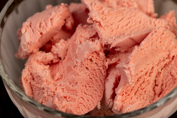 cold ice cream with berry flavor and smell, natural ice cream with added strawberry flavor