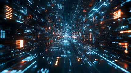 Obraz premium Futuristic digital tunnel of glowing code.