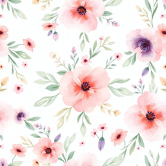 Hand-painted boho floral watercolor pattern in soft pastel tones