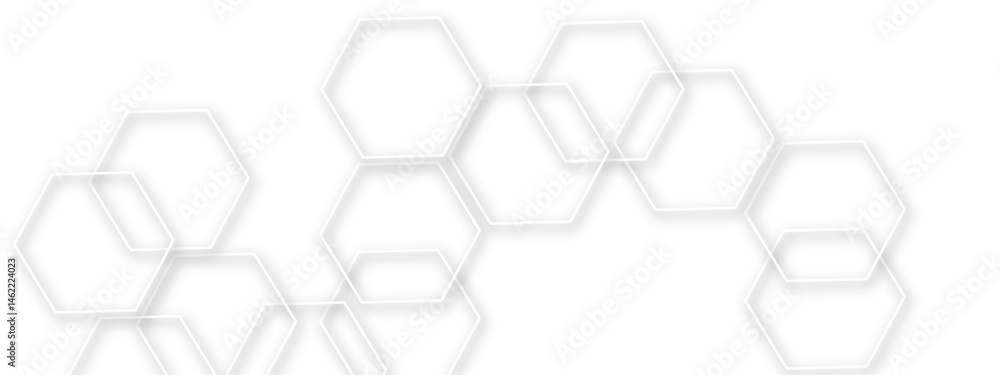 Poster light gray or white out line hexagon 3d effect pattern with shadow seamless texture background. use 