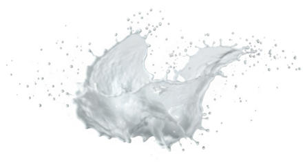 Dynamic splash of liquid, frozen in time.  A burst of white against a black background.