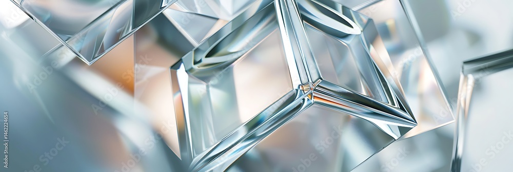 Poster close-up abstract view of reflective, sharp-edged glass or crystal shards overlapping. modern cool-t