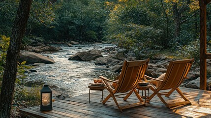 Fototapeta premium Tranquil riverside seating
