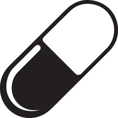 Pill Icon in Silhouette Vector | Clean Black Vector Art Illustration for Pharmacy Themes