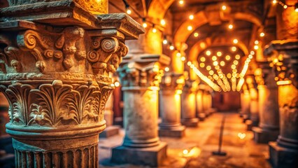 Fototapeta premium Kom El Shoqafa Catacombs, Alexandria, Egypt: Bokeh Effect Stock Photo